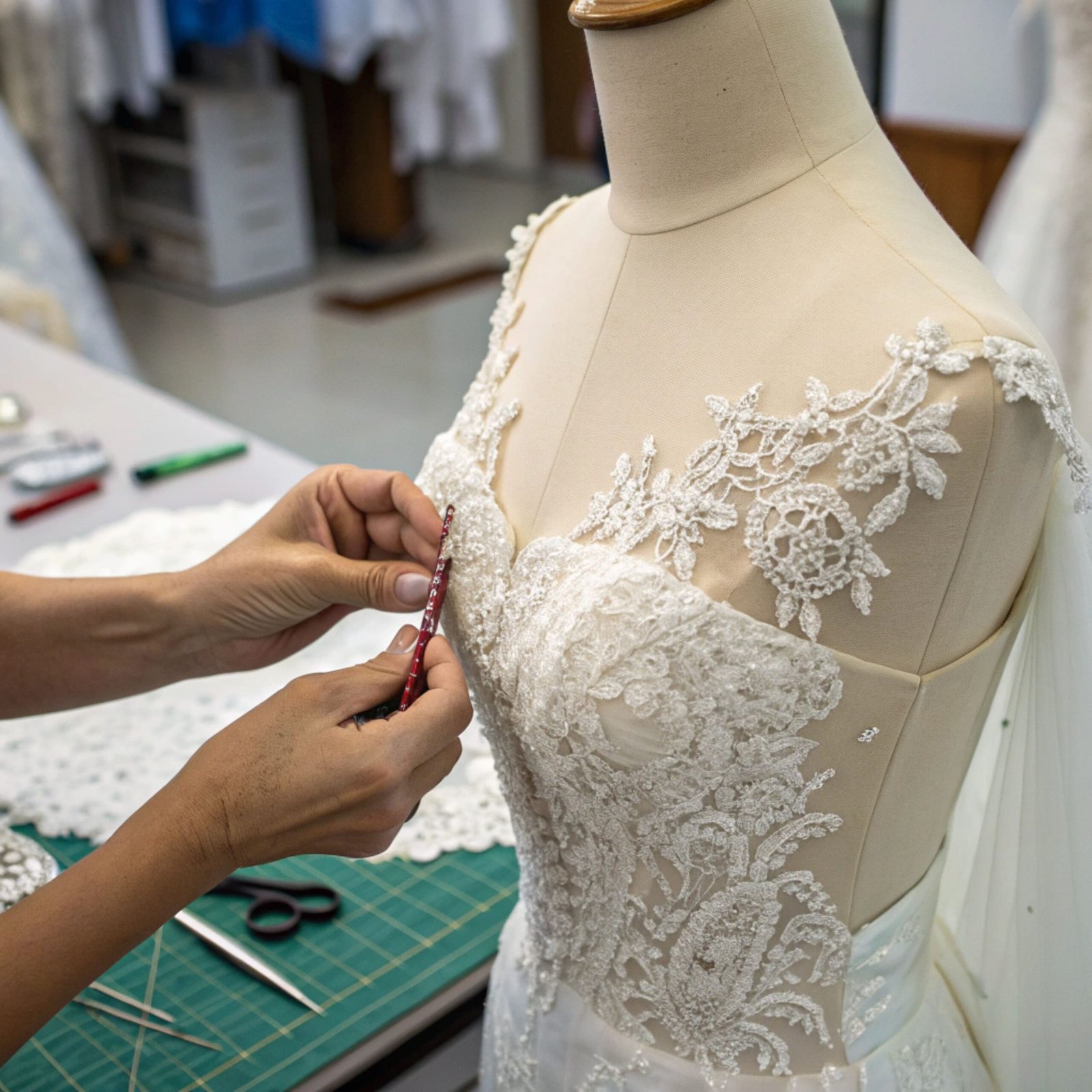 High-end bridal lace detail work