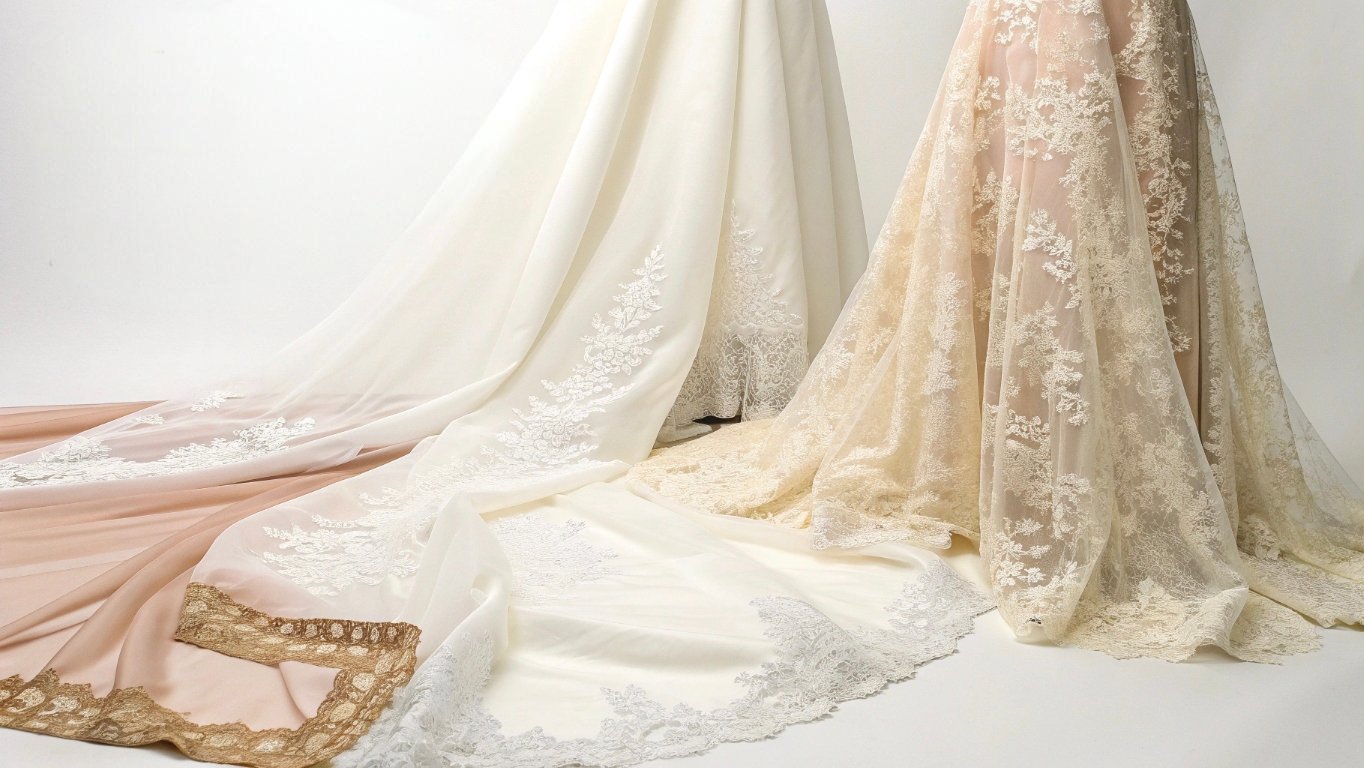 High-end bridal lace and silk fabric samples