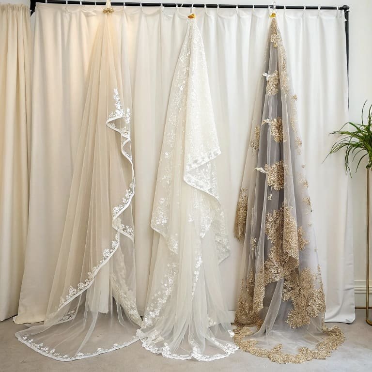 Cathedral wedding veils with hand-appliqued lace