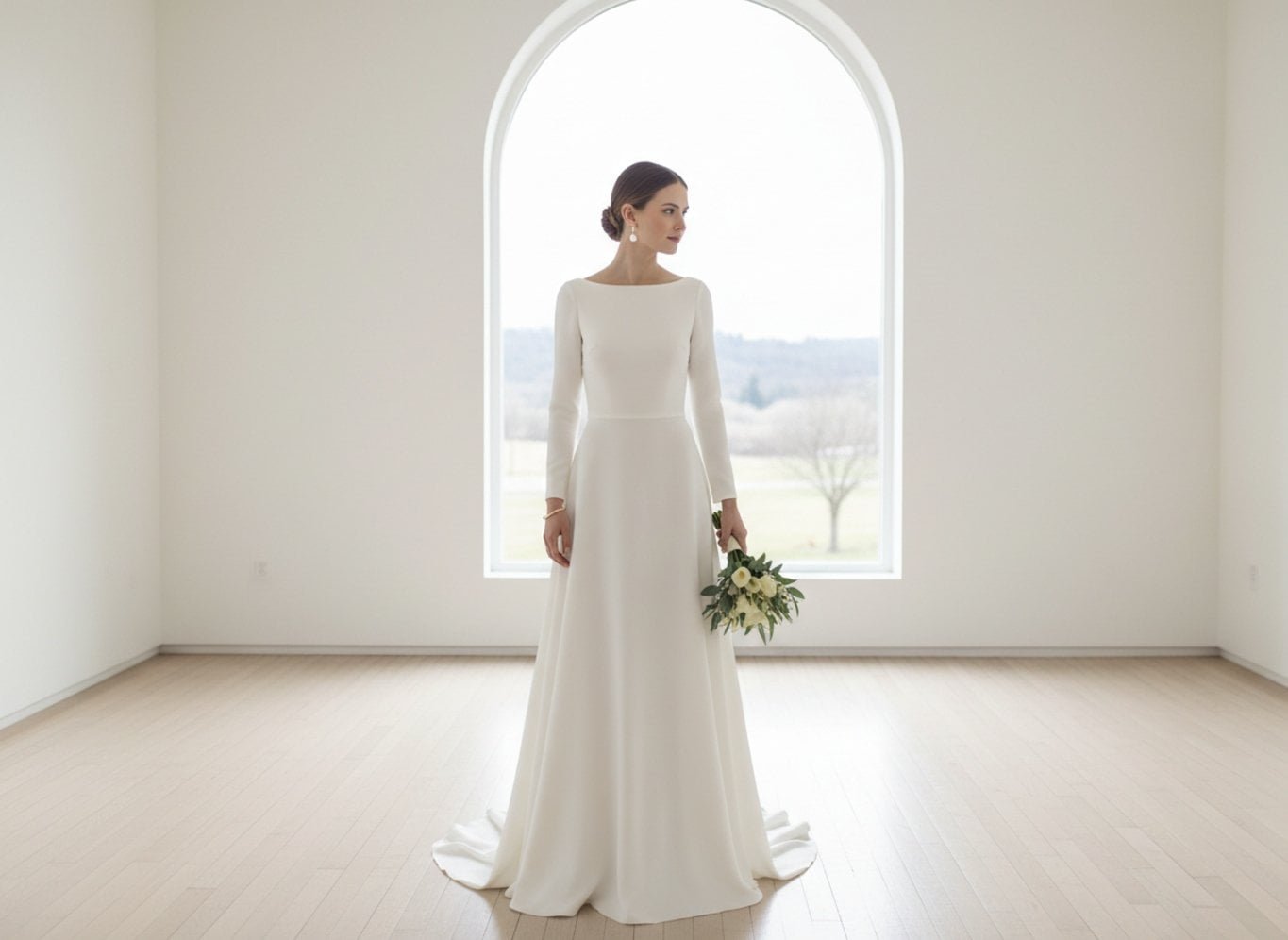 Minimalist A-line wedding dress with French lace
