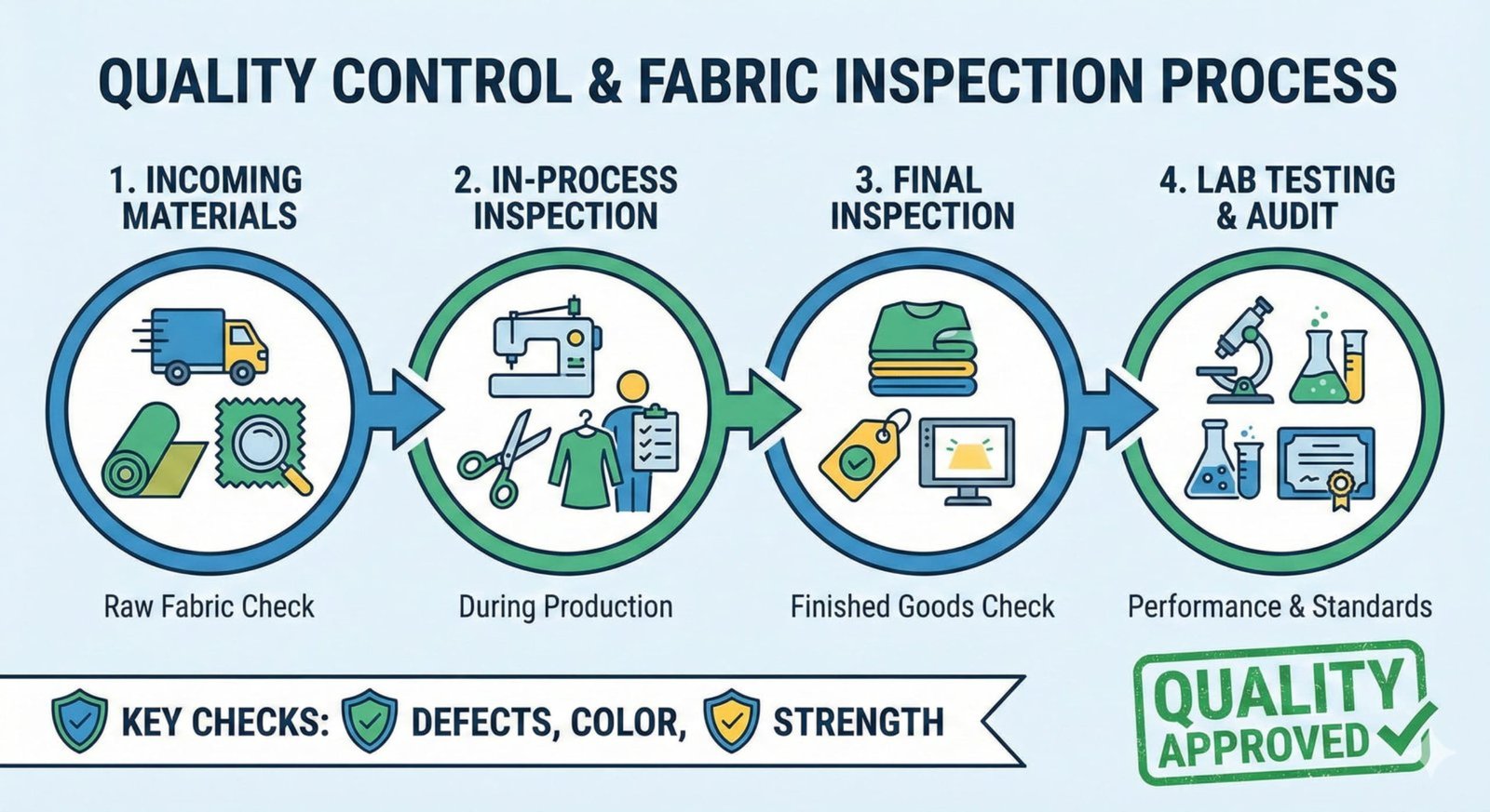 Sourcing agent inspecting lace quality at factory
