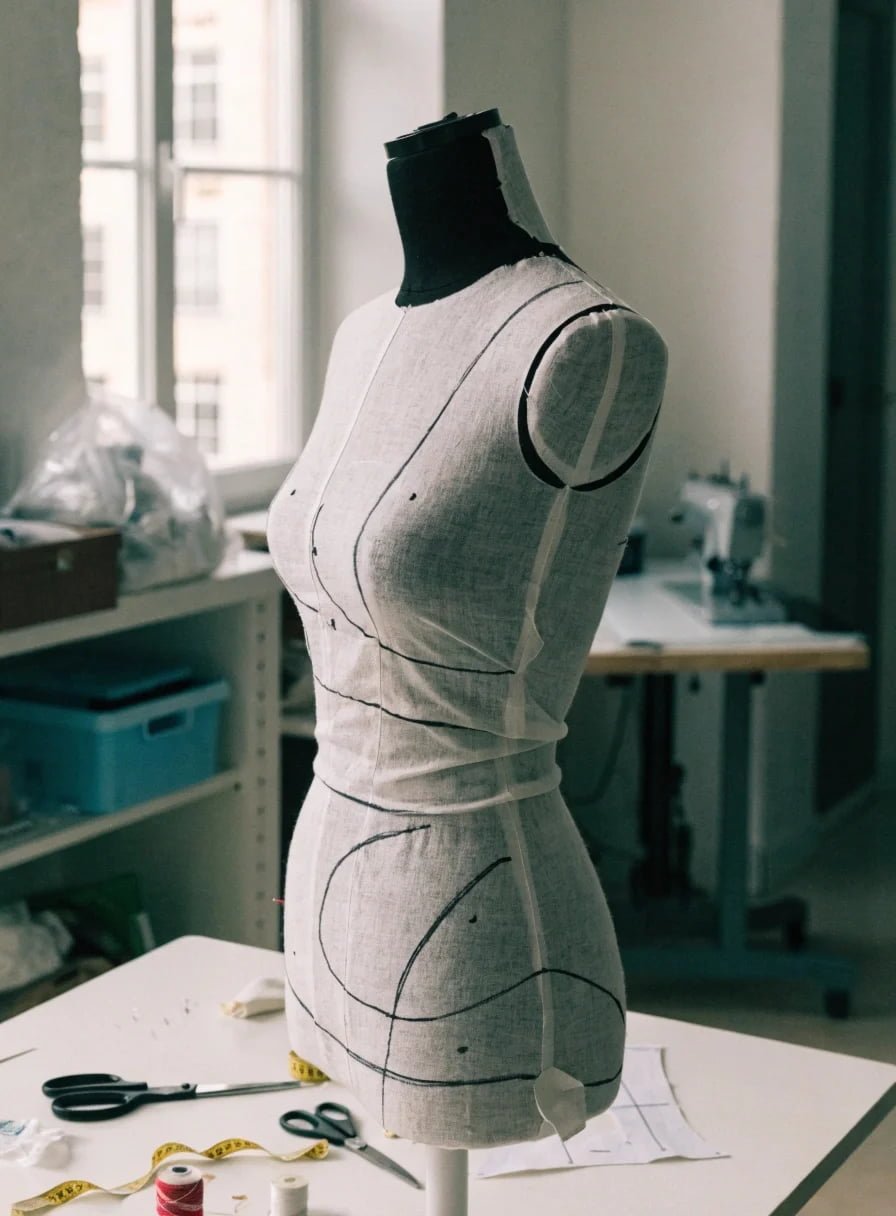 Wedding dress muslin fitting and pattern adjustment