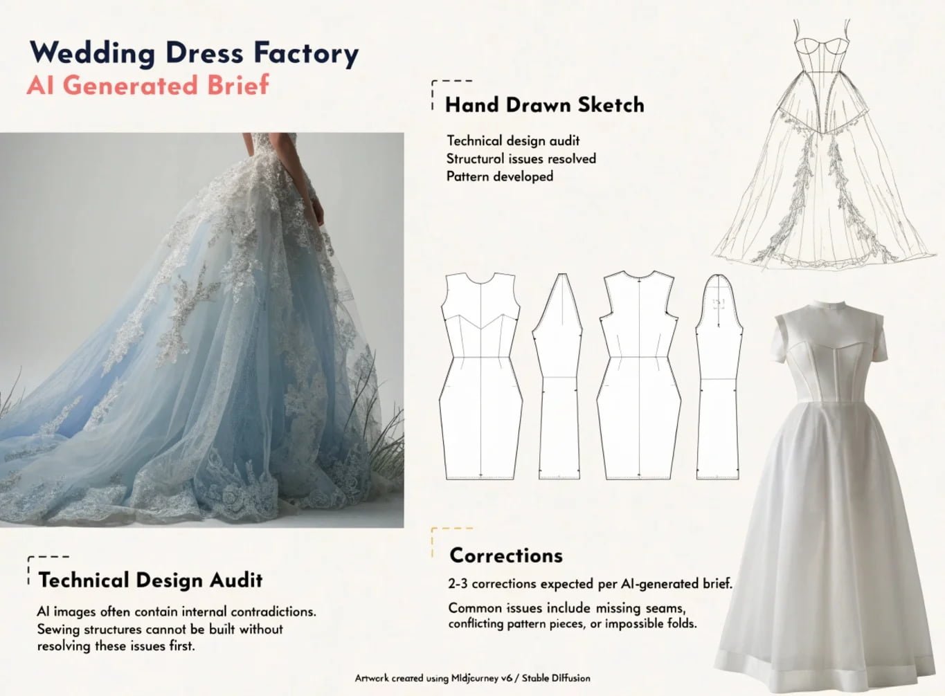 Pattern making from AI sketch for ODM bridal wedding dress development China