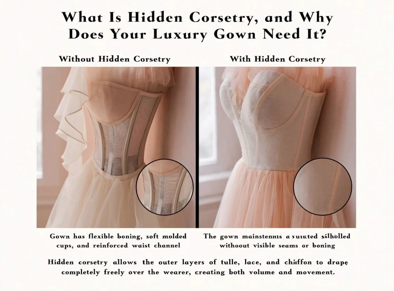 Hidden corsetry internal structure in bespoke luxury wedding dress sample development