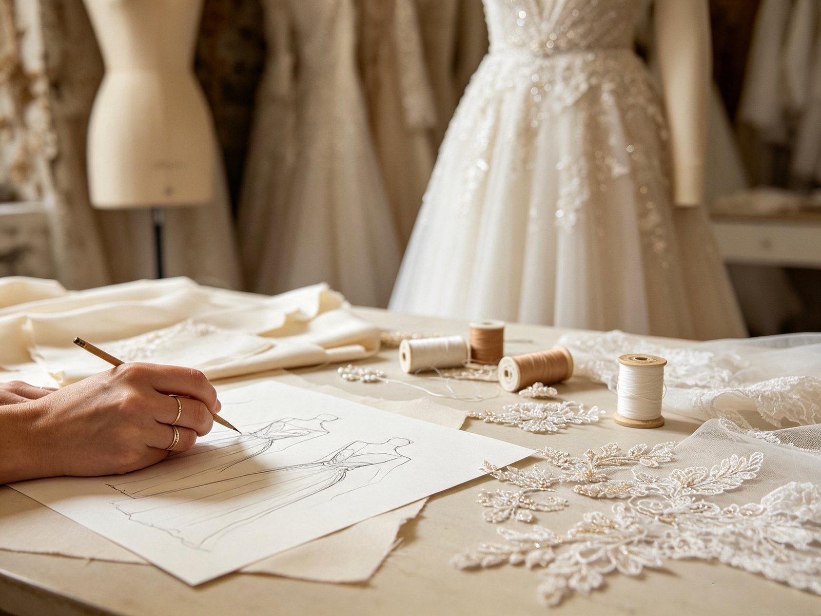 Small batch wedding dress manufacturer developing private label bridal collection from sketch